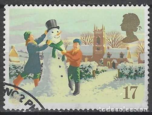 Sellos: GRAN BRETA&Ntilde;A 1990 - NAVIDAD, MU&Ntilde;ECO DE NIEVE - USADO
