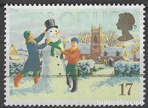 Sellos: GRAN BRETA&Ntilde;A 1990 - NAVIDAD, MU&Ntilde;ECO DE NIEVE - USADO