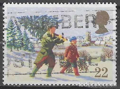 Sellos: GRAN BRETA&Ntilde;A 1990 - NAVIDAD, LLEVANDO EL PINO - USADO