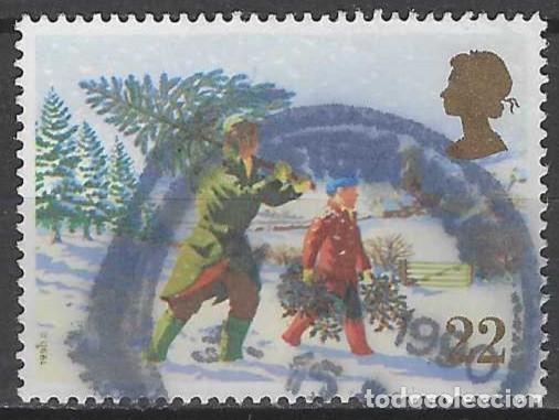 Sellos: GRAN BRETA&Ntilde;A 1990 - NAVIDAD, LLEVANDO EL PINO - USADO