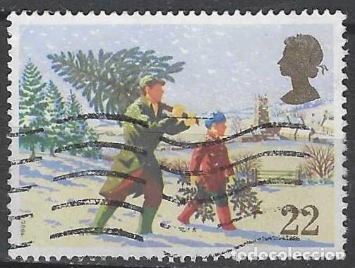 Sellos: GRAN BRETA&Ntilde;A 1990 - NAVIDAD, LLEVANDO EL PINO - USADO