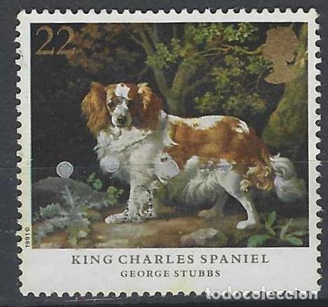 Sellos: GRAN BRETA&Ntilde;A 1991 - PERROS, SPANIEL DEL REY CARLOS, PINTURA DE GEORGE STUBBS - USADO
