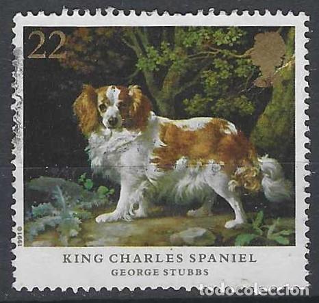 Sellos: GRAN BRETA&Ntilde;A 1991 - PERROS, SPANIEL DEL REY CARLOS, PINTURA DE GEORGE STUBBS - USADO