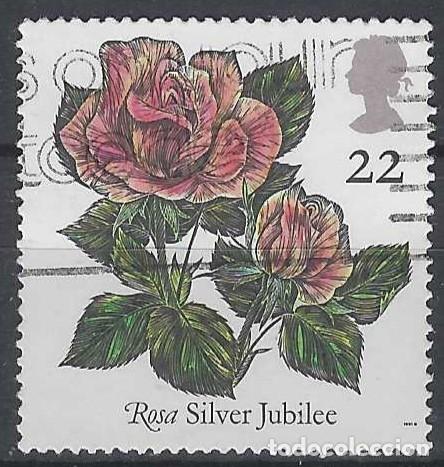 Sellos: GRAN BRETA&Ntilde;A 1991 - FLORES, ROSAS, SILVER JUBILEE - USADO