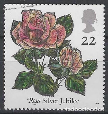 Sellos: GRAN BRETA&Ntilde;A 1991 - FLORES, ROSAS, SILVER JUBILEE - USADO