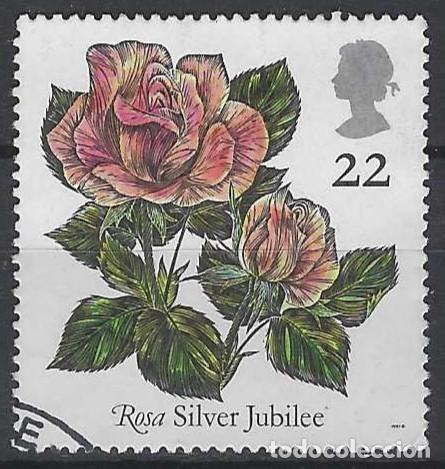 Sellos: GRAN BRETA&Ntilde;A 1991 - FLORES, ROSAS, SILVER JUBILEE - USADO