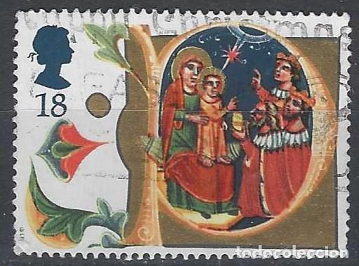 Sellos: GRAN BRETA&Ntilde;A 1991 - NAVIDAD, MANUSCRITO DEL SIGLO 14, ADORACI&Oacute;N DE LOS MAGOS - USADO