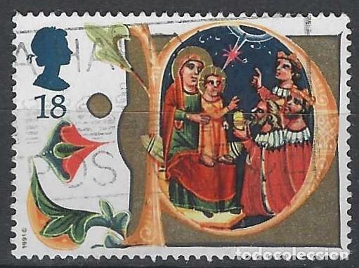 Sellos: GRAN BRETA&Ntilde;A 1991 - NAVIDAD, MANUSCRITO DEL SIGLO 14, ADORACI&Oacute;N DE LOS MAGOS - USADO