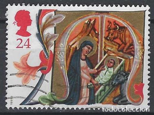 Sellos: GRAN BRETA&Ntilde;A 1991 - NAVIDAD, MANUSCRITO DEL SIGLO 14, JES&Uacute;S EN LA CUNA - USADO