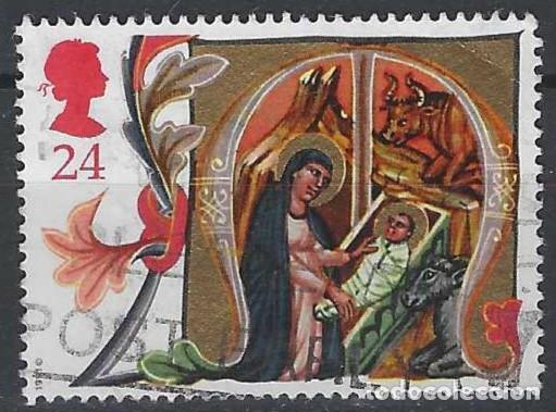 Sellos: GRAN BRETA&Ntilde;A 1991 - NAVIDAD, MANUSCRITO DEL SIGLO 14, JES&Uacute;S EN LA CUNA - USADO