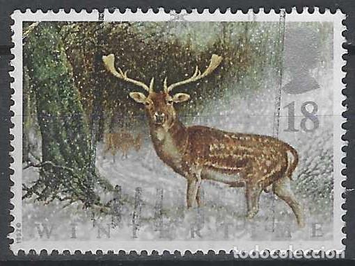 Sellos: GRAN BRETA&Ntilde;A 1992 - FAUNA DE INVIERNO, CIERVO - USADO