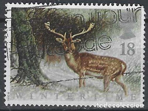 Sellos: GRAN BRETA&Ntilde;A 1992 - FAUNA DE INVIERNO, CIERVO - USADO