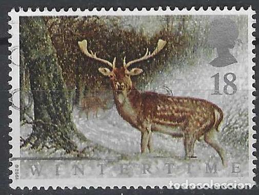 Sellos: GRAN BRETA&Ntilde;A 1992 - FAUNA DE INVIERNO, CIERVO - USADO