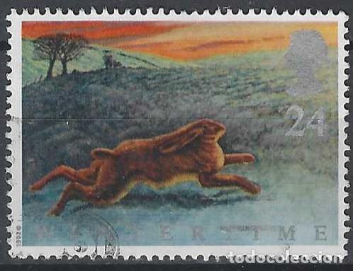 Sellos: GRAN BRETA&Ntilde;A 1992 - FAUNA DE INVIERNO, LIEBRE - USADO