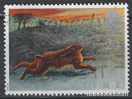 Sellos: GRAN BRETA&Ntilde;A 1992 - FAUNA DE INVIERNO, LIEBRE - USADO