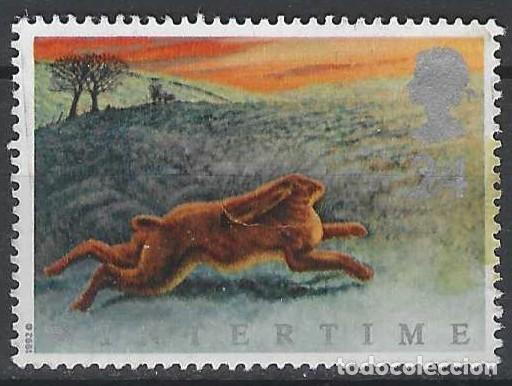Sellos: GRAN BRETA&Ntilde;A 1992 - FAUNA DE INVIERNO, LIEBRE - USADO