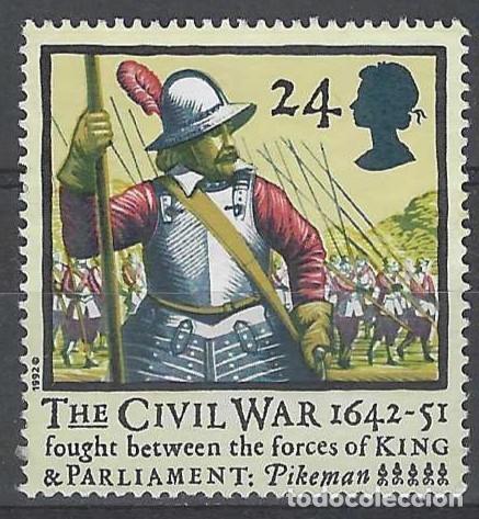 Sellos: GRAN BRETA&Ntilde;A 1992 - 350&ordm; ANIV. DE LA GUERRA CIVIL INGLESA, LANCERO - MSG