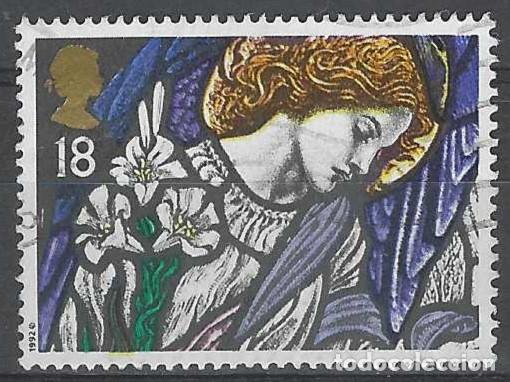 Sellos: GRAN BRETA&Ntilde;A 1992 - NAVIDAD, VIDRIERAS, &Aacute;NGEL GABRIEL, ST. JAME&acute;S, PANGBOURNE - USADO