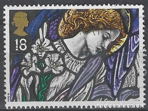 Sellos: GRAN BRETA&Ntilde;A 1992 - NAVIDAD, VIDRIERAS, &Aacute;NGEL GABRIEL, ST. JAME&acute;S, PANGBOURNE - USADO