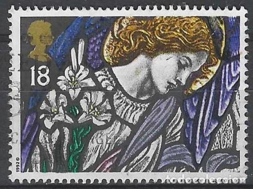 Sellos: GRAN BRETA&Ntilde;A 1992 - NAVIDAD, VIDRIERAS, &Aacute;NGEL GABRIEL, ST. JAME&acute;S, PANGBOURNE - USADO