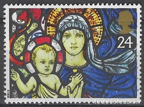 Sellos: GRAN BRETA&Ntilde;A 1992 - NAVIDAD, VIDRIERAS, V&Iacute;RGEN Y NI&Ntilde;O, ST. MARY&acute;S, BILBURY - USADO