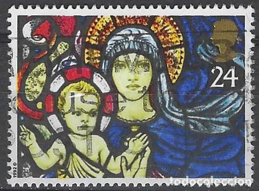 Sellos: GRAN BRETA&Ntilde;A 1992 - NAVIDAD, VIDRIERAS, V&Iacute;RGEN Y NI&Ntilde;O, ST. MARY&acute;S, BILBURY - USADO