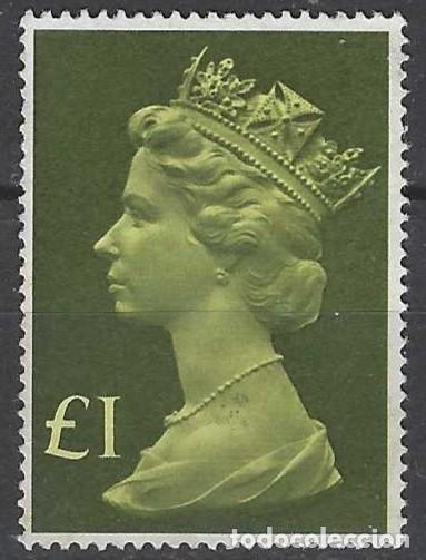 Sellos: GRAN BRETA&Ntilde;A 1977 - ISABEL II, 1&pound; VERDE OLIVA NEGRUZCO - MSG