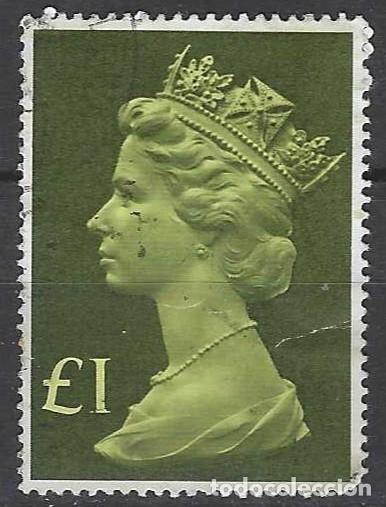 Sellos: GRAN BRETA&Ntilde;A 1977 - ISABEL II, 1&pound; VERDE OLIVA NEGRUZCO - USADO