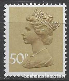 Sellos: GRAN BRETA&Ntilde;A 1977 - ISABEL II, 50P MARR&Oacute;N OLIVA - MNH**