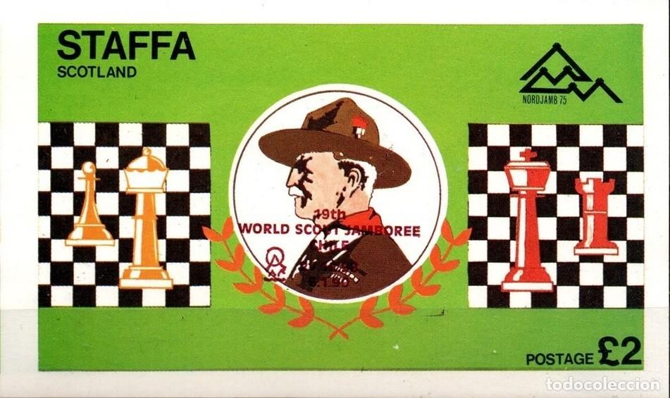 Sellos: GB LOCAL STAFFA 1978 SHEET MNH OVERPRINTED WORLD SCOUT CHILE BADEN POWELL AJEDREZ CHESS ECHECS