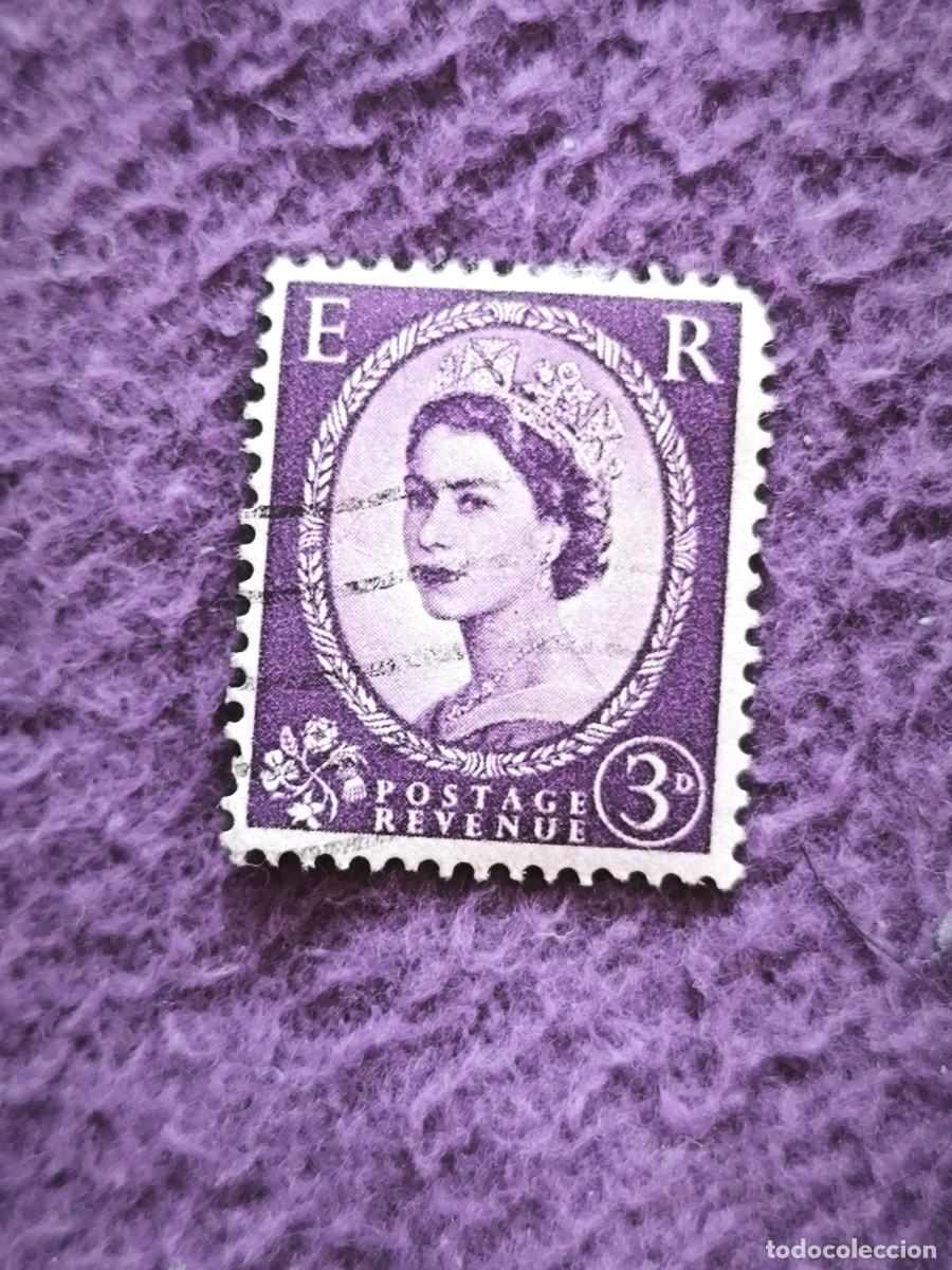 Sellos: Sello Reino Unido 3 Pence Reina Isabel II Elizabeth II Postage Revenue Filatelia