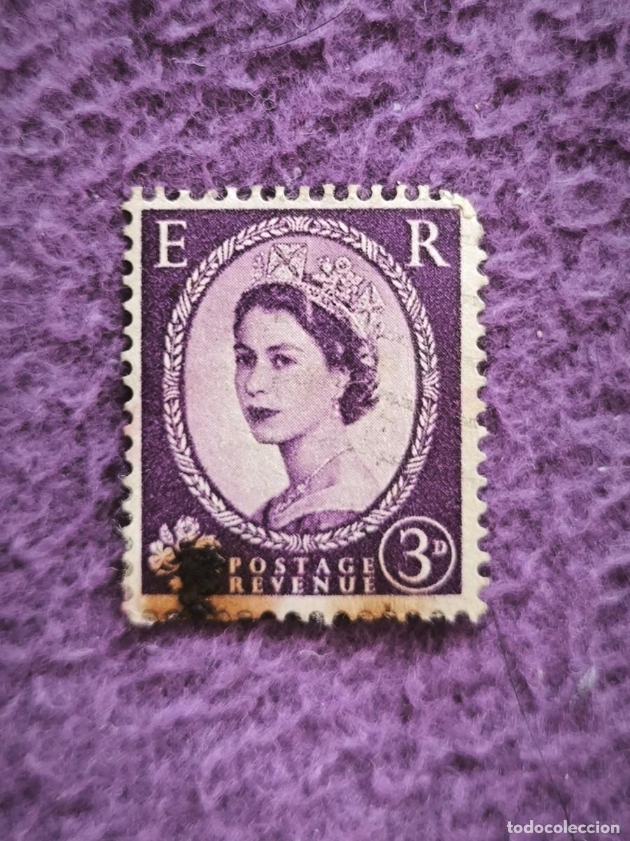 Sellos: Sello Reino Unido 3 Pence Reina Isabel II Elizabeth II Postage Revenue Filatelia