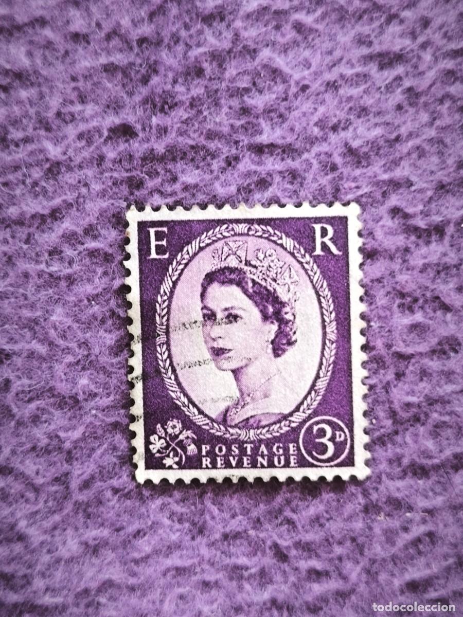 Sellos: Sello Reino Unido 3 Pence Reina Isabel II Elizabeth II Postage Revenue Filatelia