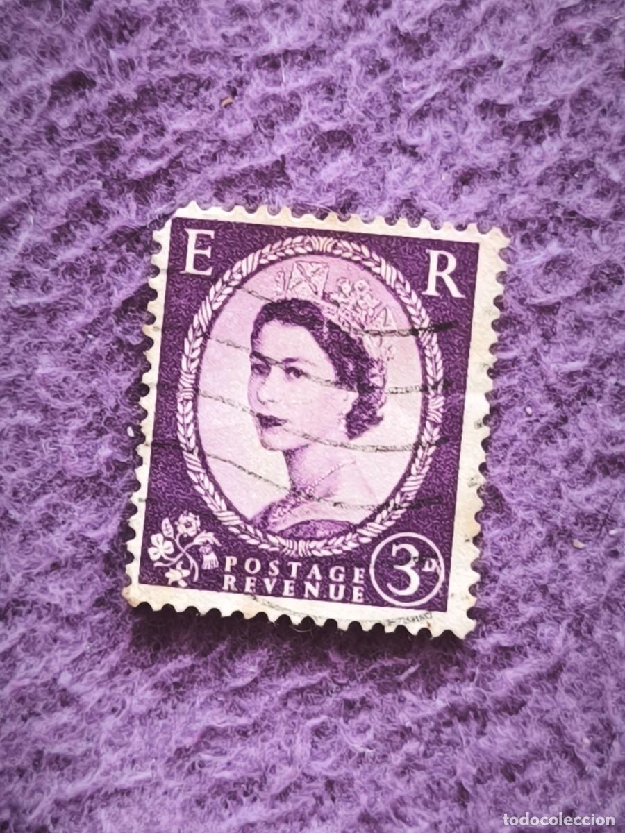 Sellos: Sello Reino Unido 3 Pence Reina Isabel II Elizabeth II Postage Revenue Filatelia