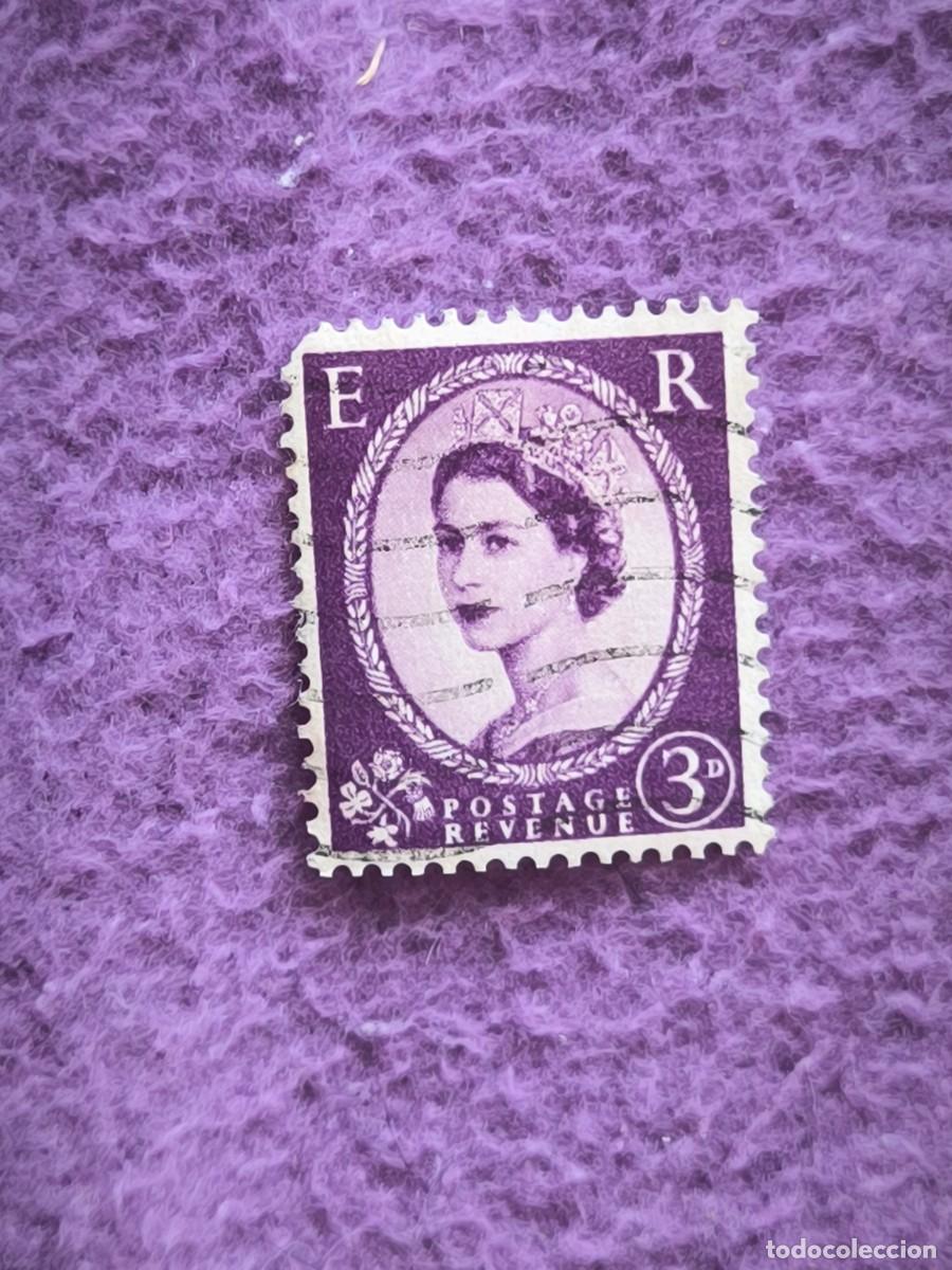 Sellos: Sello Reino Unido 3 Pence Reina Isabel II Elizabeth II Postage Revenue Filatelia
