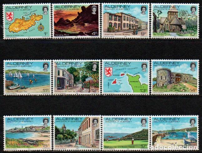 Sellos: Alderney (Gran Breta&ntilde;a) Ivert n&ordm; 1/12, PAISAJES, nuevo ** SERIE COMPLETA