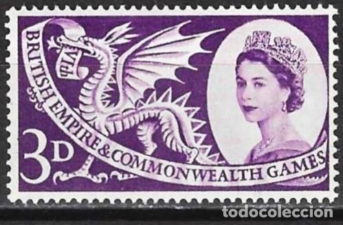 Sellos: Gran Breta&ntilde;a 1958 - Mi 303 - YT 312 - Reina Isabel II y Drag&oacute;n gal&eacute;s - MNH**