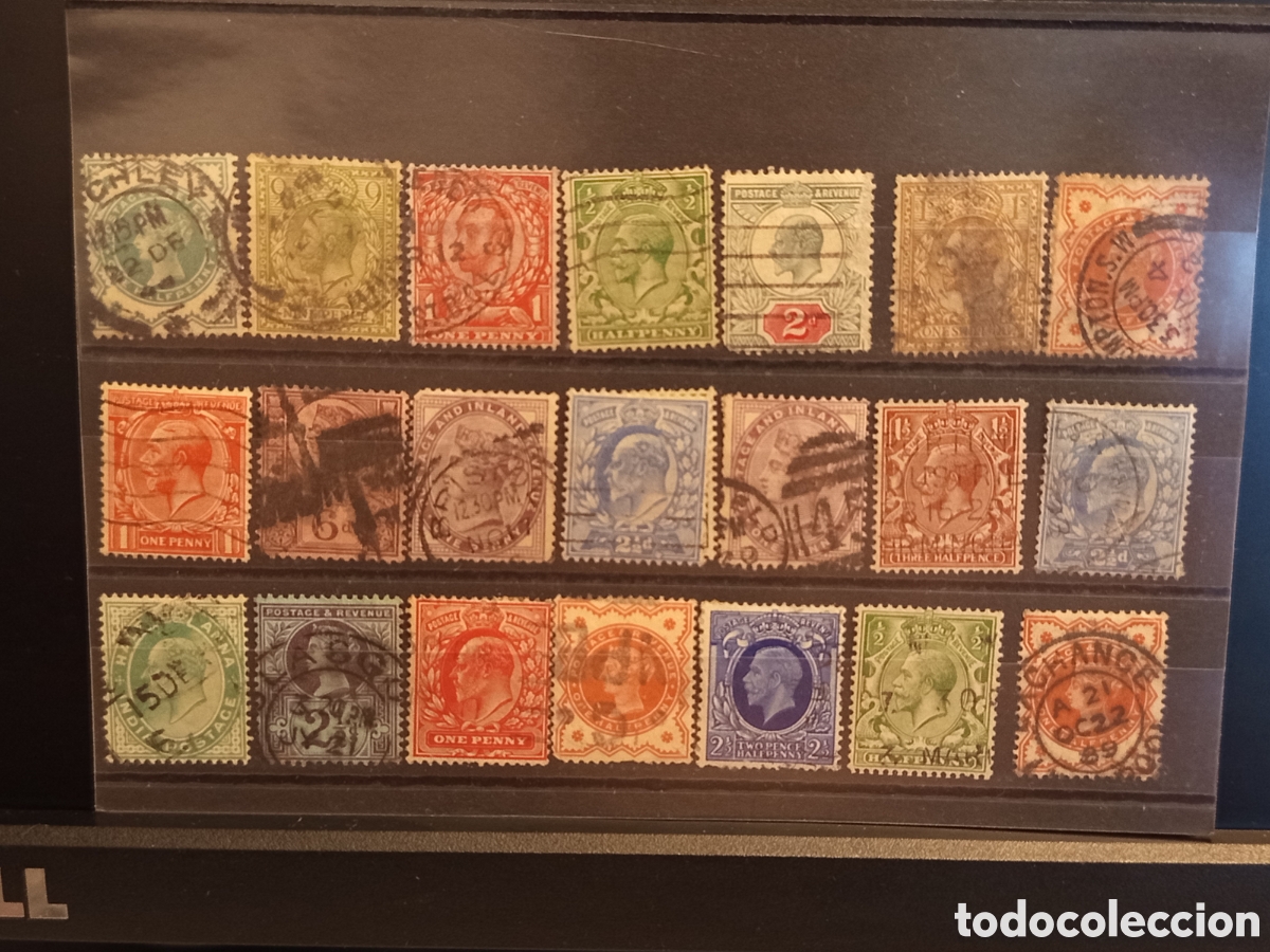 Sellos: Tarjeta con Lote de 21 Sellos Cl&aacute;sicos de Gran Breta&ntilde;a (A&ntilde;os 1902-1936)