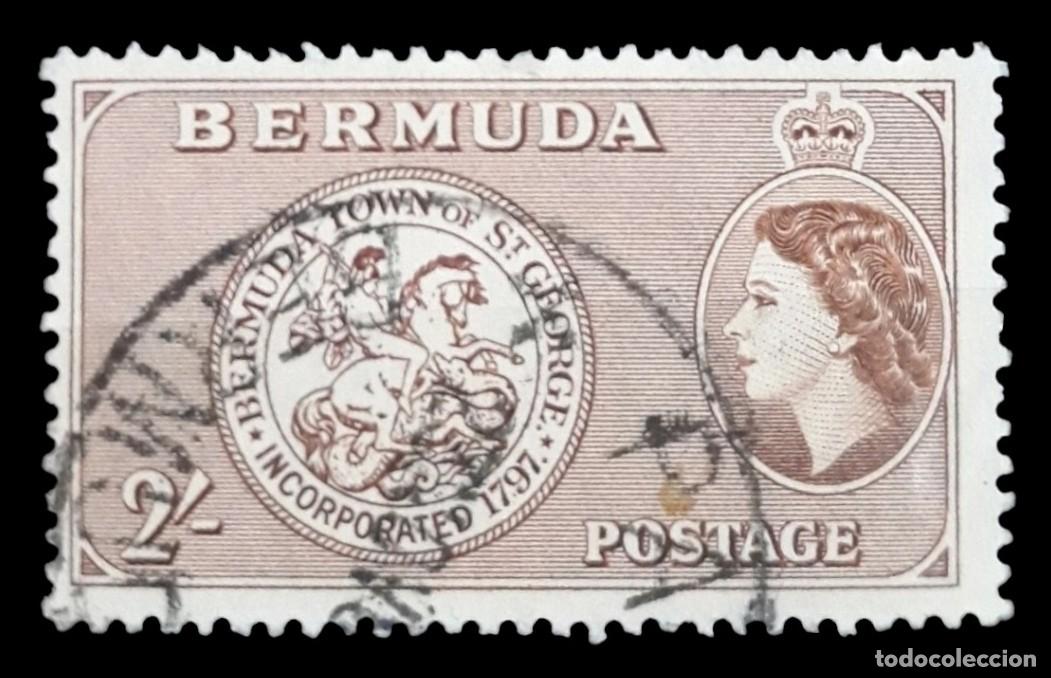 Sellos: BERMUDA 1953 Isabel II. USADO.