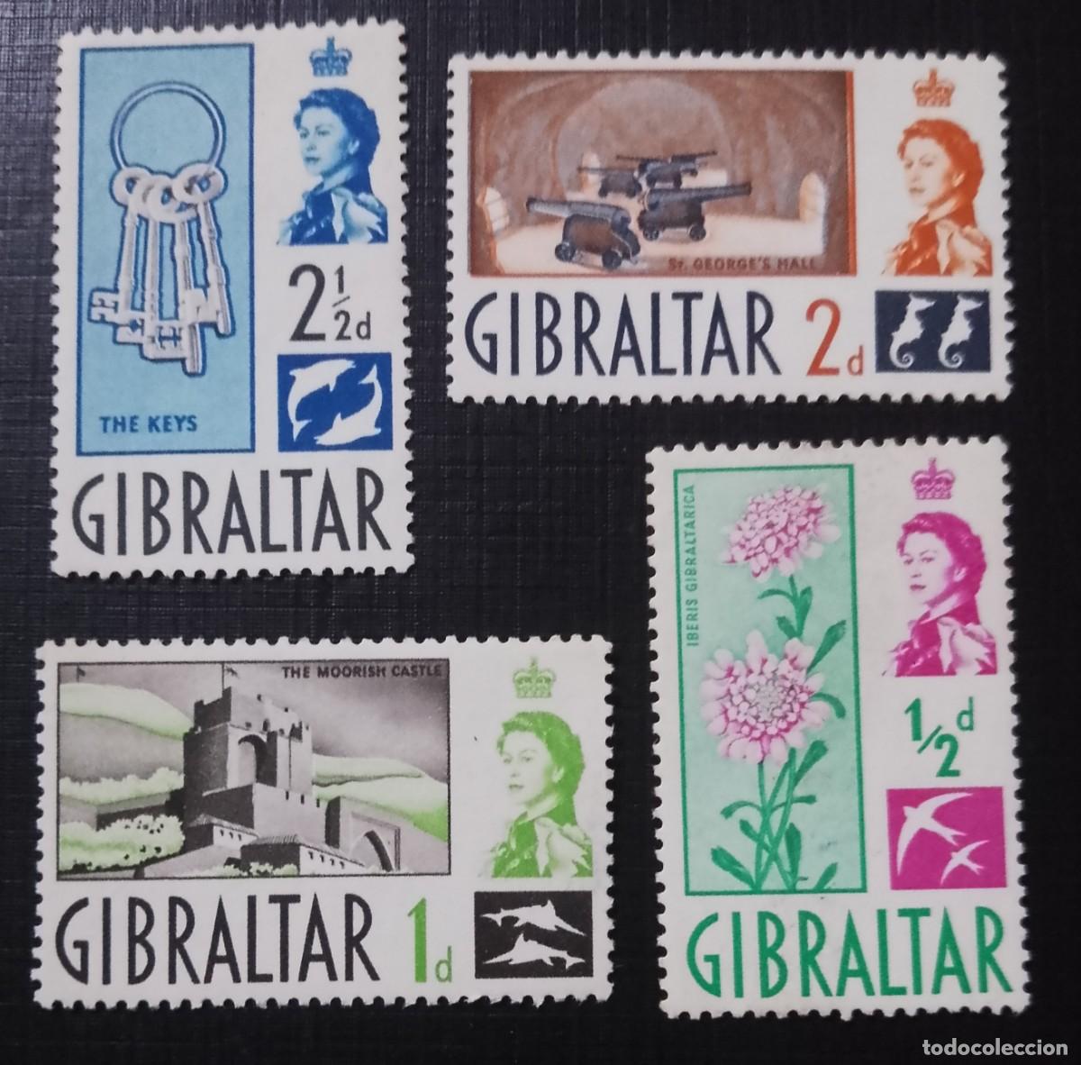 Sellos: LOTE 4 SELLOS DE GIBRALTAR - REINA ISABEL II