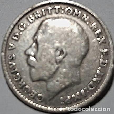Sellos: Reino Unido, 3 peniques 1917 &rdquo;Jorge V (1910/1936)'' KM#813 PLATA./ Usada, Muy bonita, fotos.