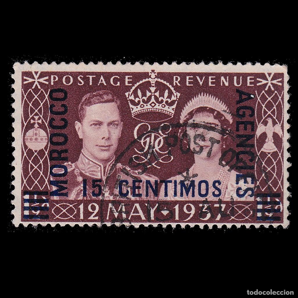 Sellos: MOROCCO AGENCIES. GB. 1937. CORONATION. 15C on &frac12; d. USED. SG 164 + GIFT