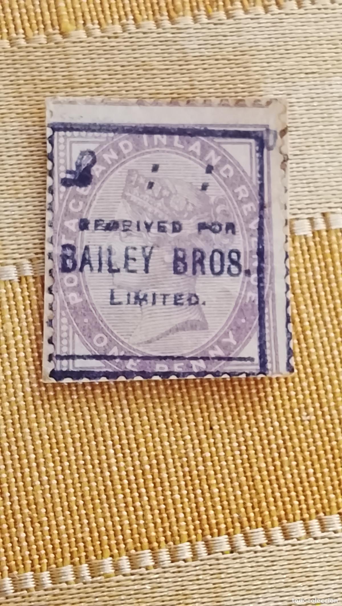 Sellos: unico sello reina victorian penny lilac 1881 con sobremarca tinta de empresa bailey bros limited