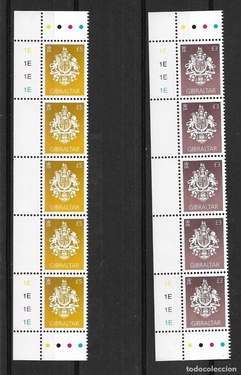 Sellos: GIBRALTAR 2021. MI 2019/20 - DOS VALORES EN TIRA DE CINCO - ESCUDOS 5 Y 3 LIBRAS. MNH.