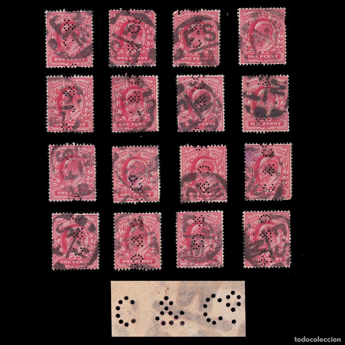 Sellos: G.B. 1902. PERFIN C & C&ordm; 1d. 19 STAMPS CANCEL. SG 219 + GIFT