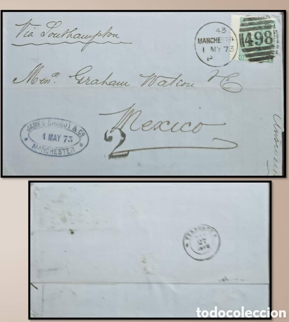 Sellos: CA)1873 INGLATERRA.Cover circulated from Manchester via the port of Southampton, crossing the Atla