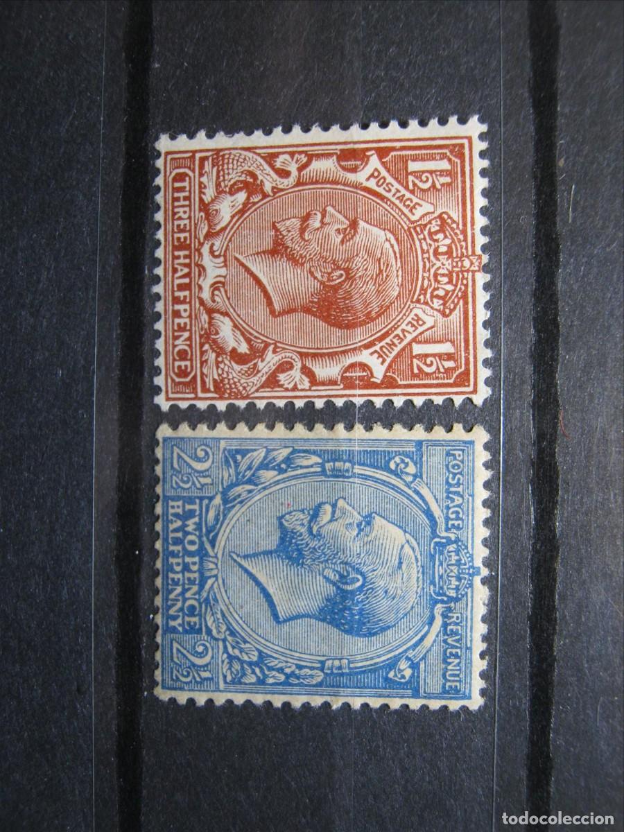 Sellos: GRAN BRETA&Ntilde;A 1912-22 JORGE V YVERT 141 VLH* Y YVERT 143 MNH** LUJO.