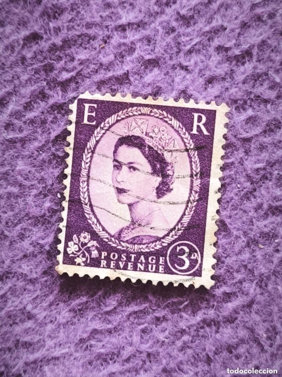Sellos: Sello Reino Unido 3 Pence Reina Isabel II Elizabeth II Postage Revenue Filatelia