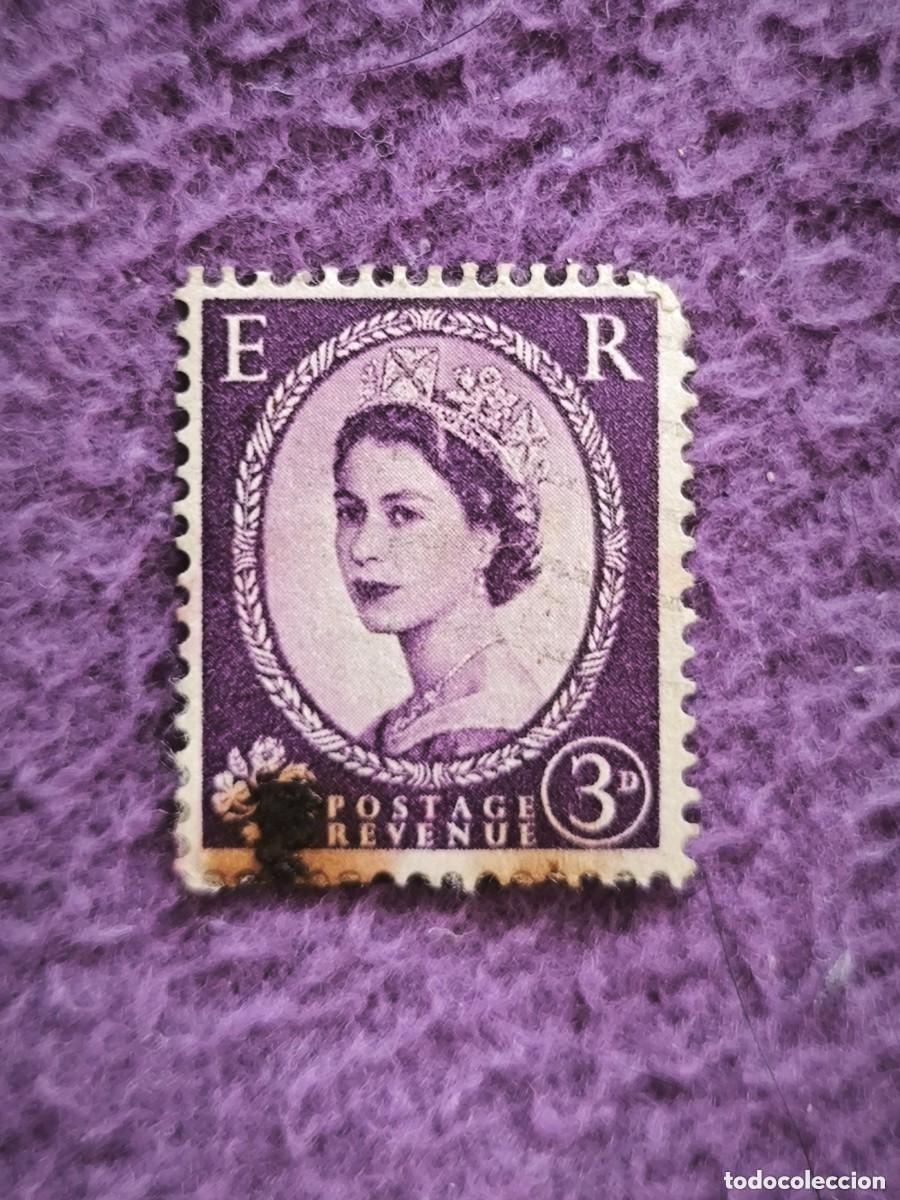Sellos: Sello Reino Unido 3 Pence Reina Isabel II Elizabeth II Postage Revenue Filatelia