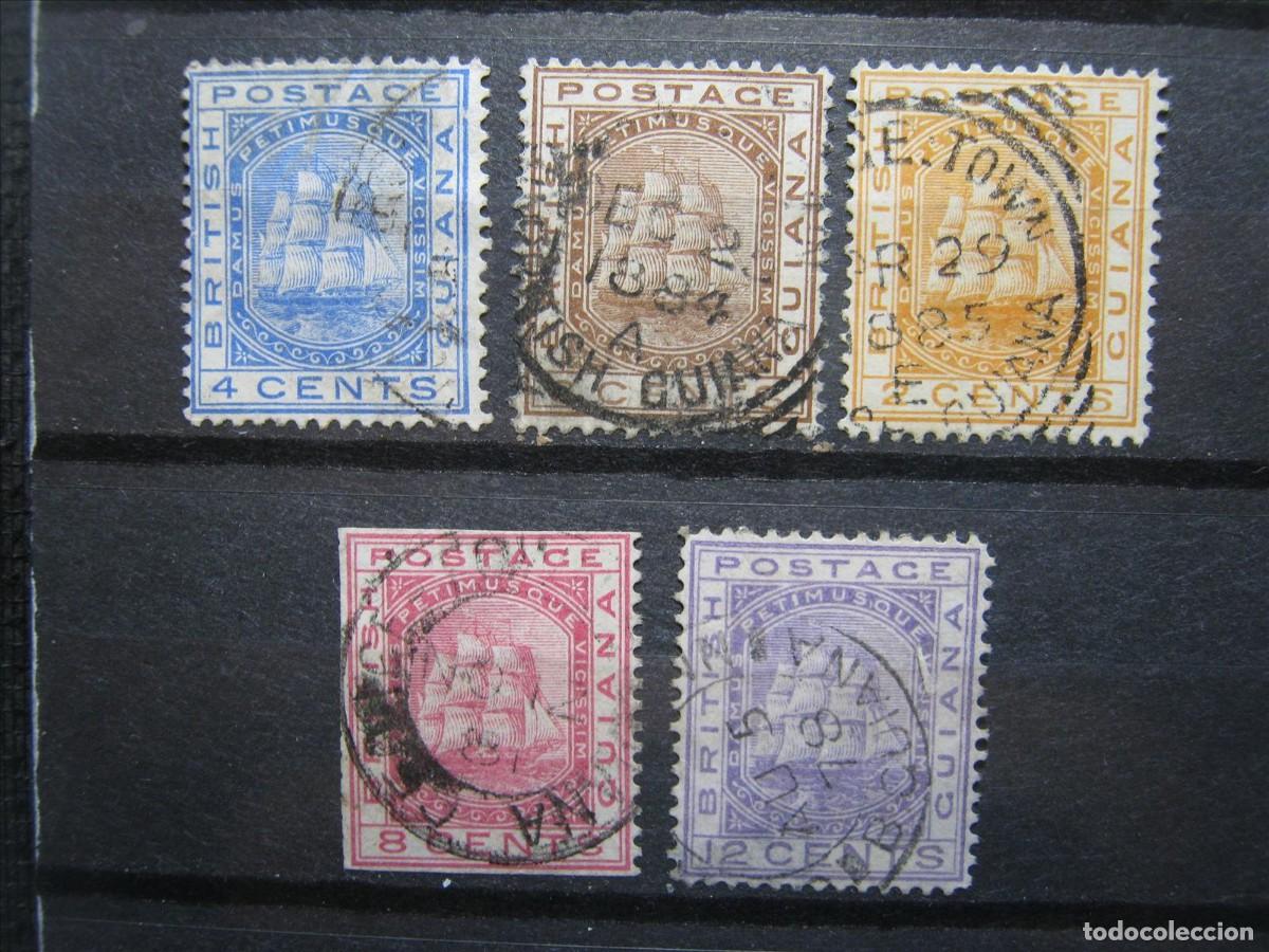 Sellos: GUYANA BRIT&Aacute;NICA 1876 YVERT 34, 35, 36, 37 Y 38 USADOS LEER.